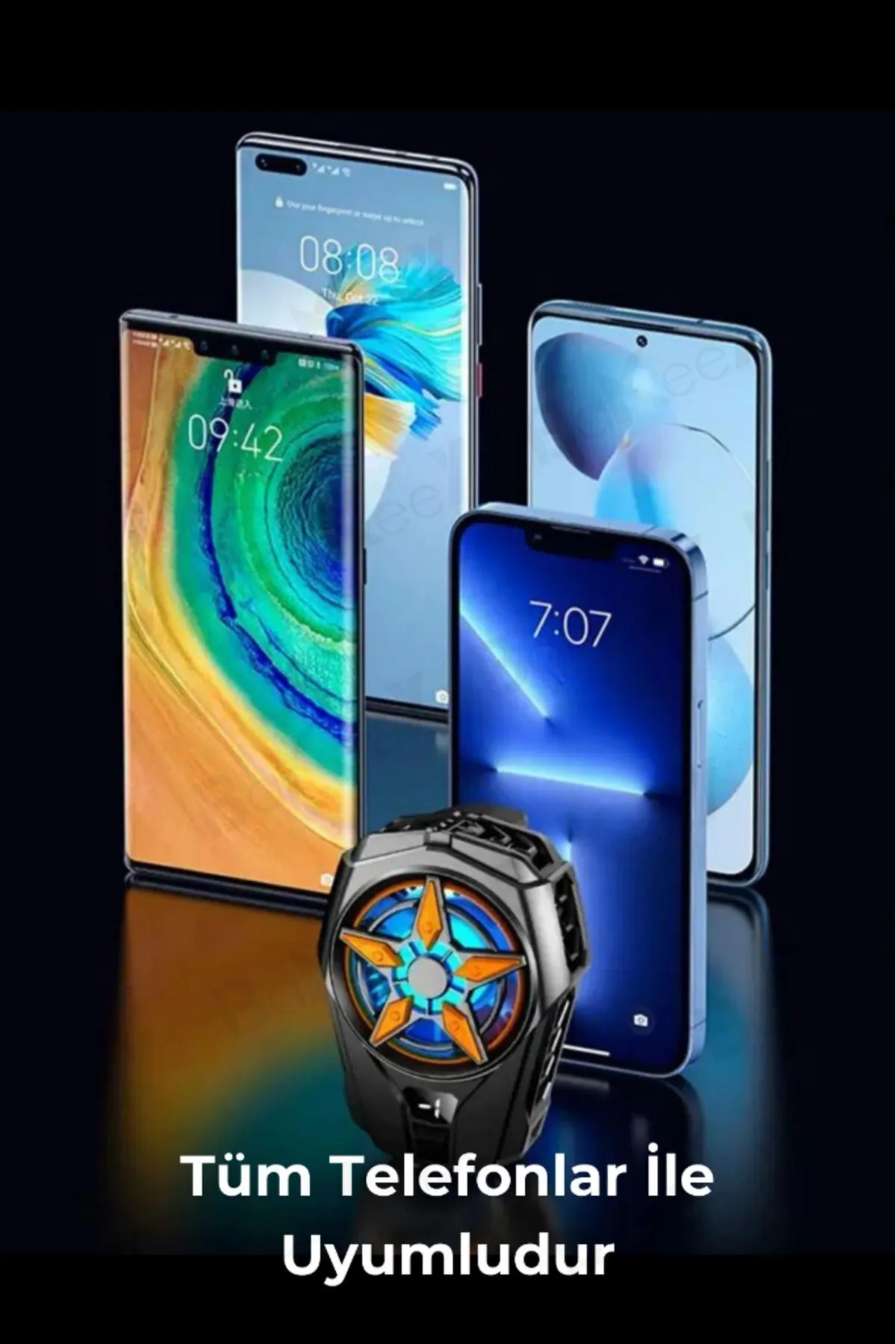 Bilişim Burada SL-09 Telefon Fan Işıklı Cep Telefonu Soğutma Fanı Radyatör Soğutucu